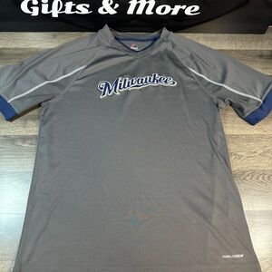Majestic Milwaukee Gray and Blue Men's tee.